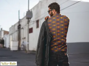 Yellow Blue Kente African Print Men's Long Sleeve Tee