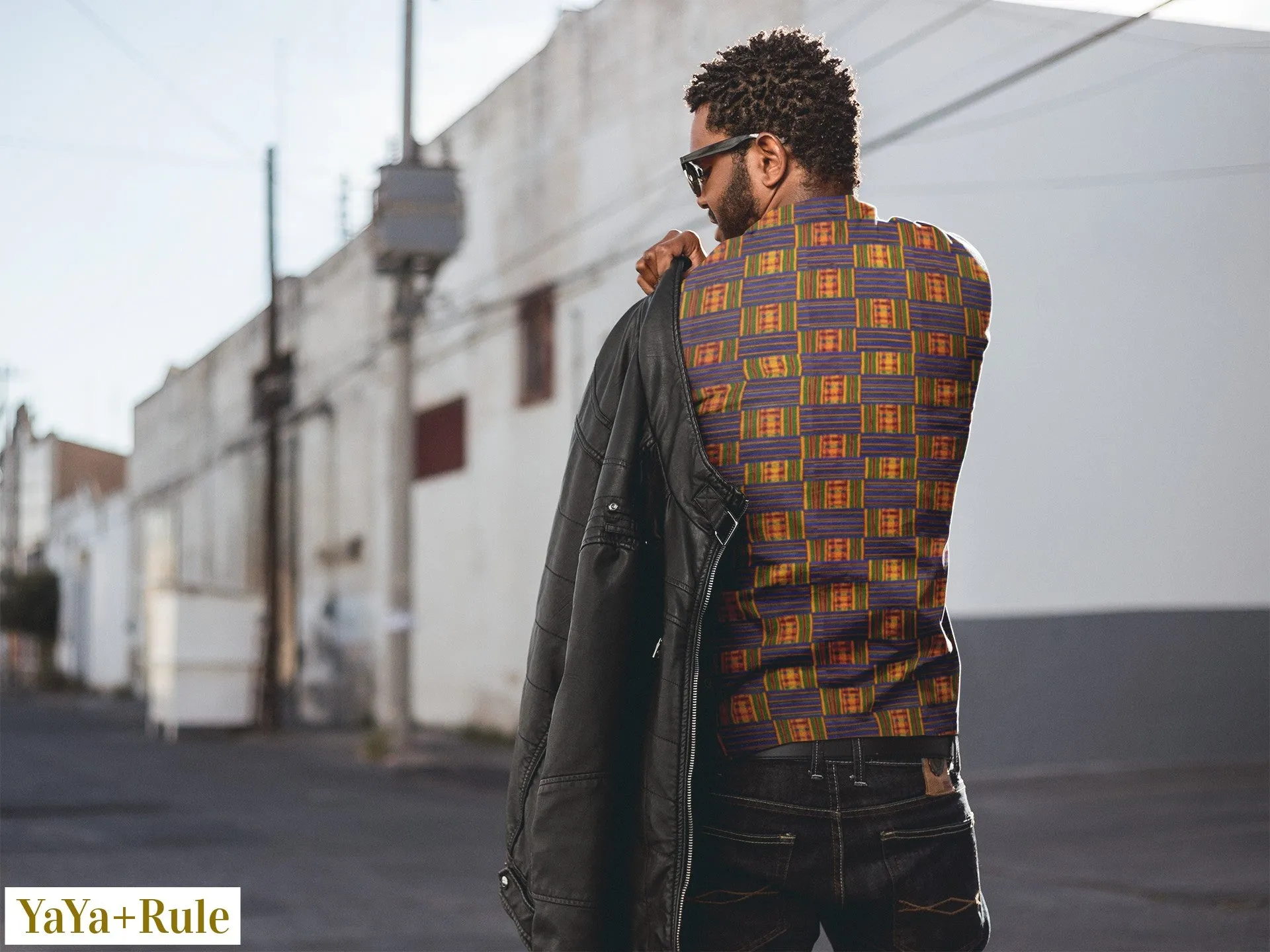 Yellow Blue Kente African Print Men's Long Sleeve Tee